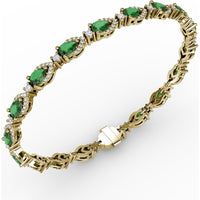 Pear-Shaped Emerald Bracelet with Diamond Halo Links by Fana - 6.66 Carat Total Gemstone Weight