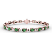 Pear-Shaped Emerald Bracelet with Diamond Halo Links by Fana - 6.66 Carat Total Gemstone Weight