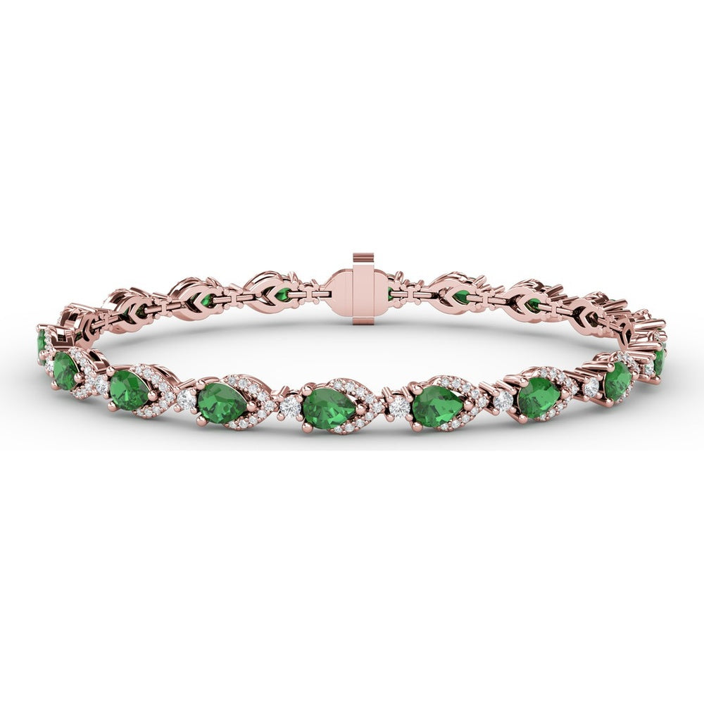 Pear-Shaped Emerald Bracelet with Diamond Halo Links by Fana - 6.66 Carat Total Gemstone Weight