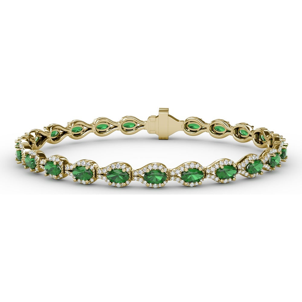 Pear-Shaped Emerald Bracelet with Pavé Diamond Halos by Fana - 7.35 Carat Total Gemstone Weight
