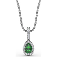 Pear-Shaped Emerald Pendant with Diamond Halo and Pavé Bail by Fana - 0.48 Carat Total Gemstone Weight