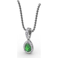 Pear-Shaped Emerald Pendant with Diamond Halo and Pavé Bail by Fana - 0.48 Carat Total Gemstone Weight