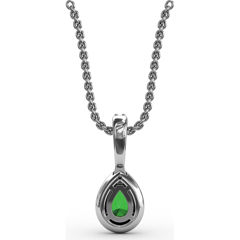 Pear-Shaped Emerald Pendant with Diamond Halo and Pavé Bail by Fana - 0.48 Carat Total Gemstone Weight
