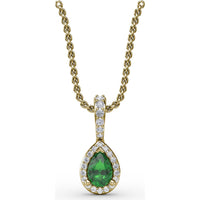Pear-Shaped Emerald Pendant with Diamond Halo and Pavé Bail by Fana - 0.48 Carat Total Gemstone Weight