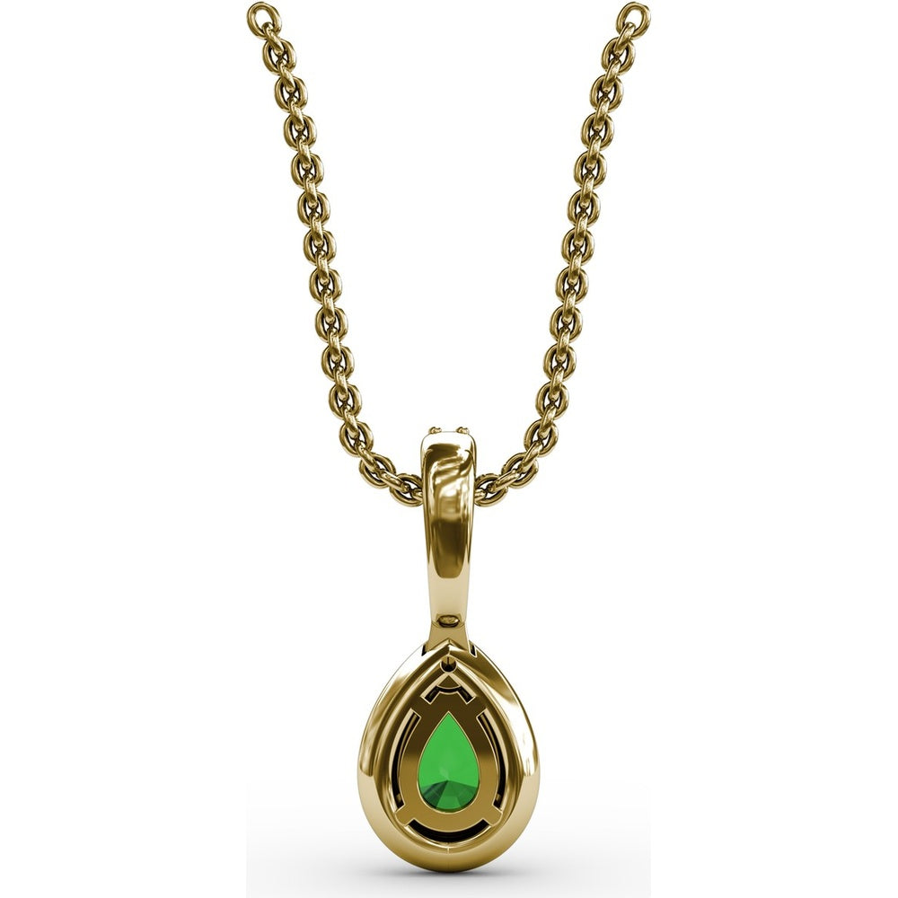 Pear-Shaped Emerald Pendant with Diamond Halo and Pavé Bail by Fana - 0.48 Carat Total Gemstone Weight