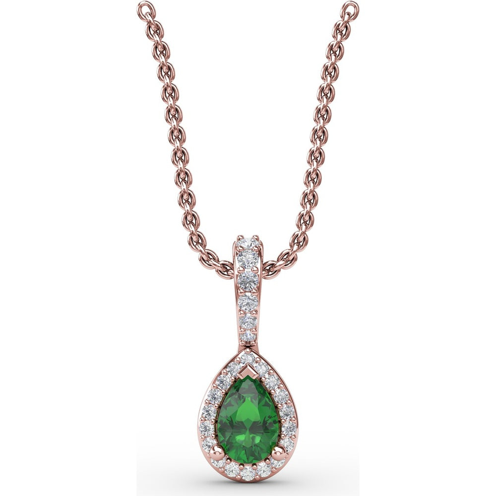 Pear-Shaped Emerald Pendant with Diamond Halo and Pavé Bail by Fana - 0.48 Carat Total Gemstone Weight