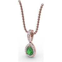 Pear-Shaped Emerald Pendant with Diamond Halo and Pavé Bail by Fana - 0.48 Carat Total Gemstone Weight