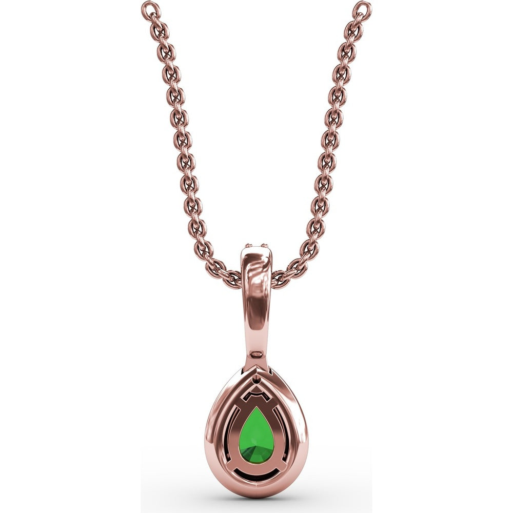 Pear-Shaped Emerald Pendant with Diamond Halo and Pavé Bail by Fana - 0.48 Carat Total Gemstone Weight
