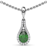 Pear-Shaped Emerald Pendant with Diamond Halo by Fana - 0.83 Carat Total Gemstone Weight