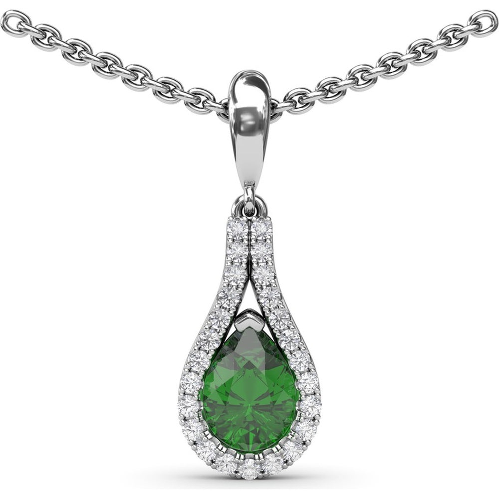 Pear-Shaped Emerald Pendant with Diamond Halo by Fana - 0.83 Carat Total Gemstone Weight