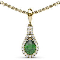 Pear-Shaped Emerald Pendant with Diamond Halo by Fana - 0.83 Carat Total Gemstone Weight