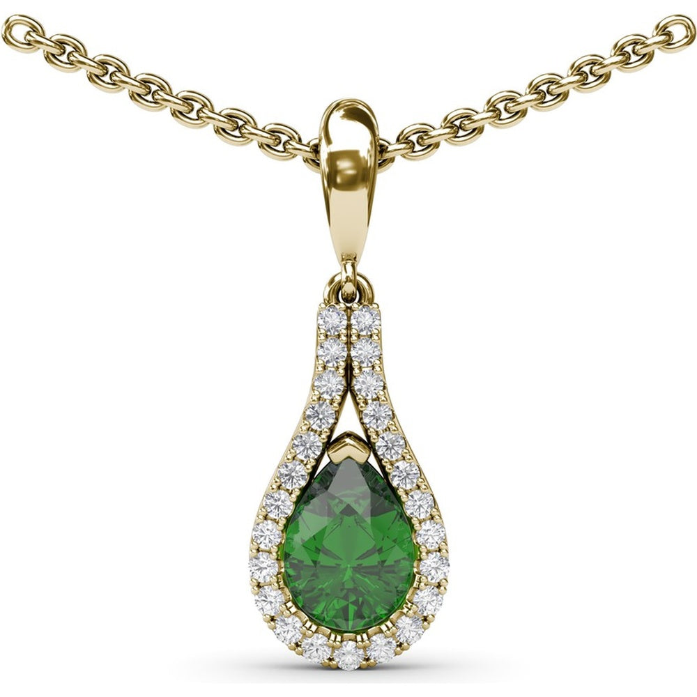 Pear-Shaped Emerald Pendant with Diamond Halo by Fana - 0.83 Carat Total Gemstone Weight