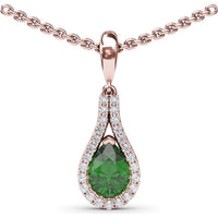 Pear-Shaped Emerald Pendant with Diamond Halo by Fana - 0.83 Carat Total Gemstone Weight