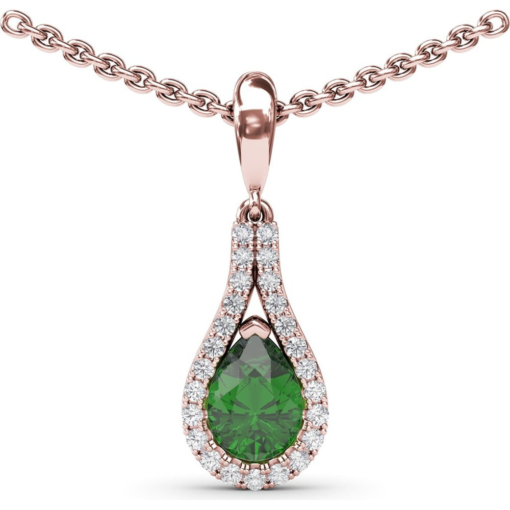 Pear-Shaped Emerald Pendant with Diamond Halo by Fana - 0.83 Carat Total Gemstone Weight