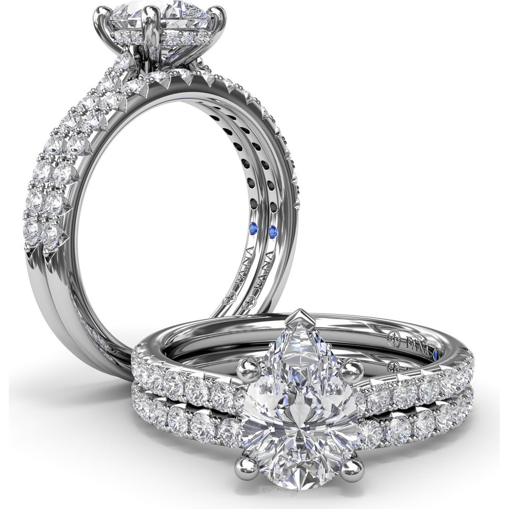 Pear-Shaped Engagement Ring Setting with Pavé Diamond Shank and Hidden Halo by Fana - 0.39 Carat Total Diamond Weight