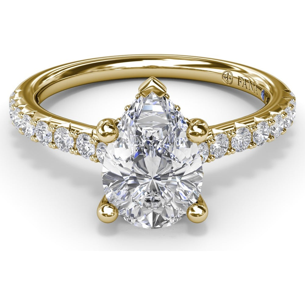 Pear-Shaped Engagement Ring Setting with Pavé Diamond Shank and Hidden Halo by Fana - 0.39 Carat Total Diamond Weight