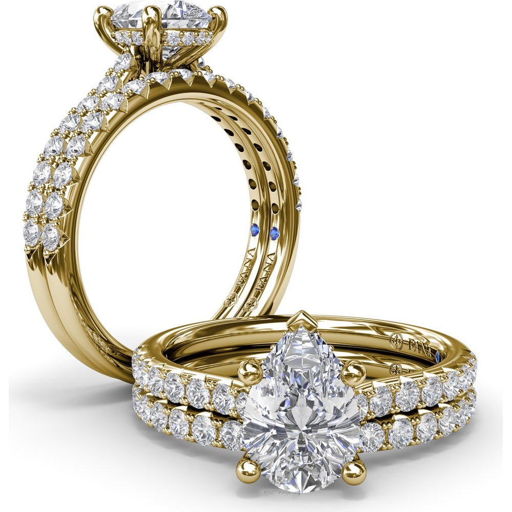 Pear-Shaped Engagement Ring Setting with Pavé Diamond Shank and Hidden Halo by Fana - 0.39 Carat Total Diamond Weight