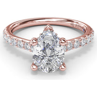 Pear-Shaped Engagement Ring Setting with Pavé Diamond Shank and Hidden Halo by Fana - 0.39 Carat Total Diamond Weight