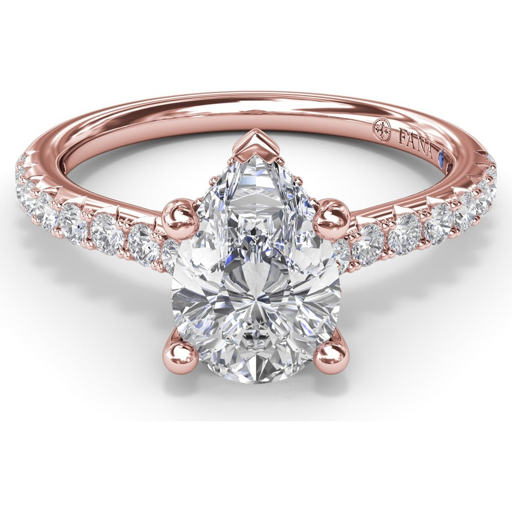 Pear-Shaped Engagement Ring Setting with Pavé Diamond Shank and Hidden Halo by Fana - 0.39 Carat Total Diamond Weight