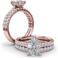 Pear-Shaped Engagement Ring Setting with Pavé Diamond Shank and Hidden Halo by Fana - 0.39 Carat Total Diamond Weight