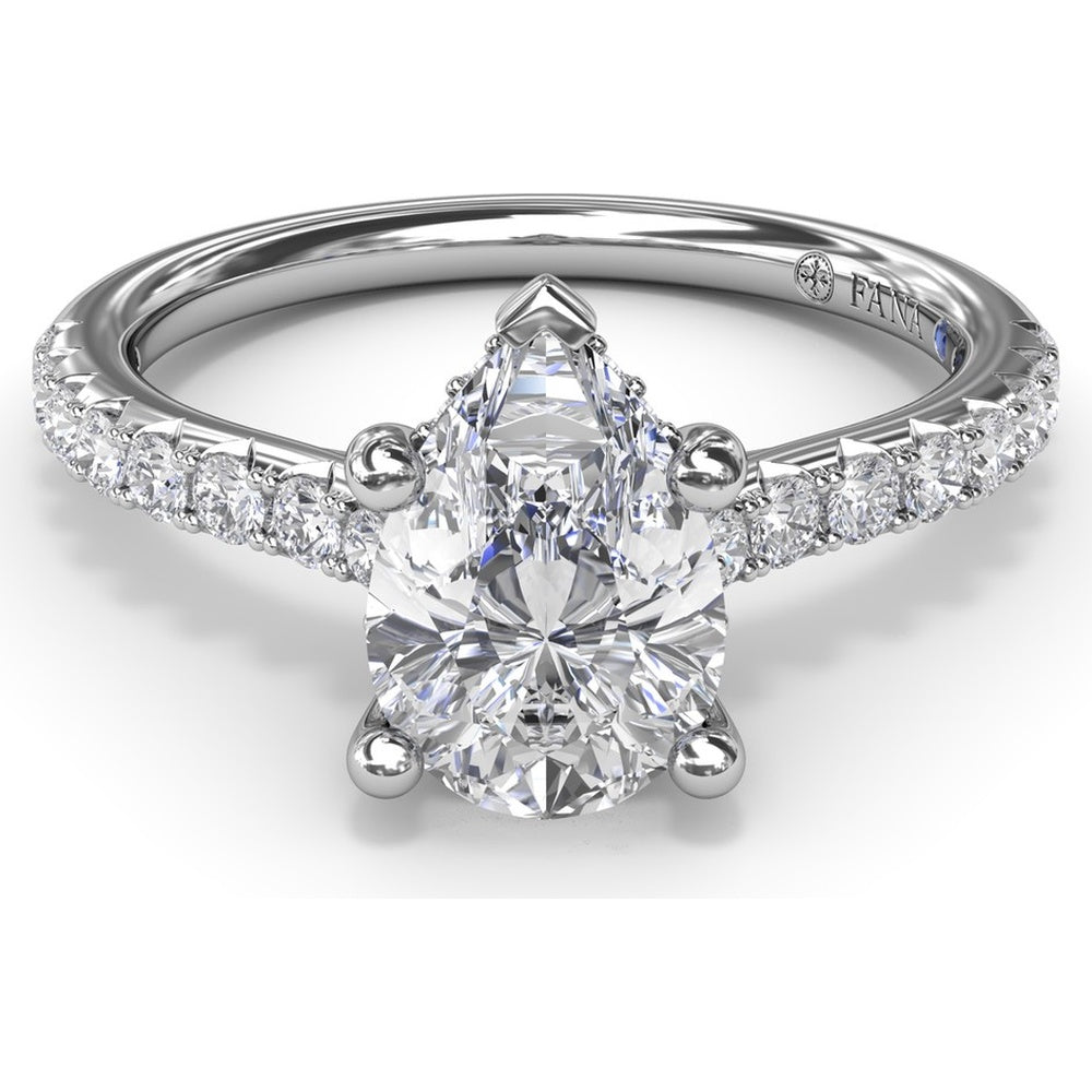 Pear-Shaped Engagement Ring Setting with Pavé Diamond Shank and Hidden Halo by Fana - 0.39 Carat Total Diamond Weight