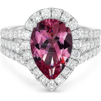 Pear Shaped Garnet and Diamond Triple Row Split Shank Ring in 18K White Gold by Charles Krypell