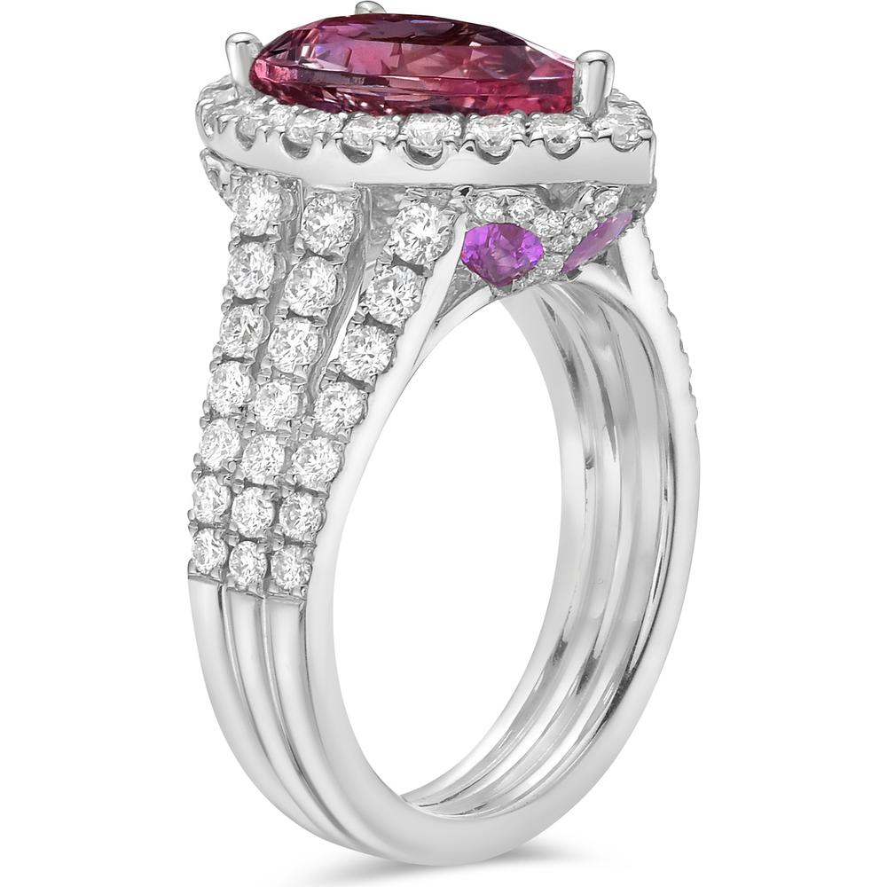 Pear Shaped Garnet and Diamond Triple Row Split Shank Ring in 18K White Gold by Charles Krypell
