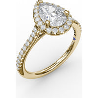 Pear-Shaped Halo Engagement Ring Setting with Pavé Diamond Band by Fana - 0.34 Carat Total Diamond Weight