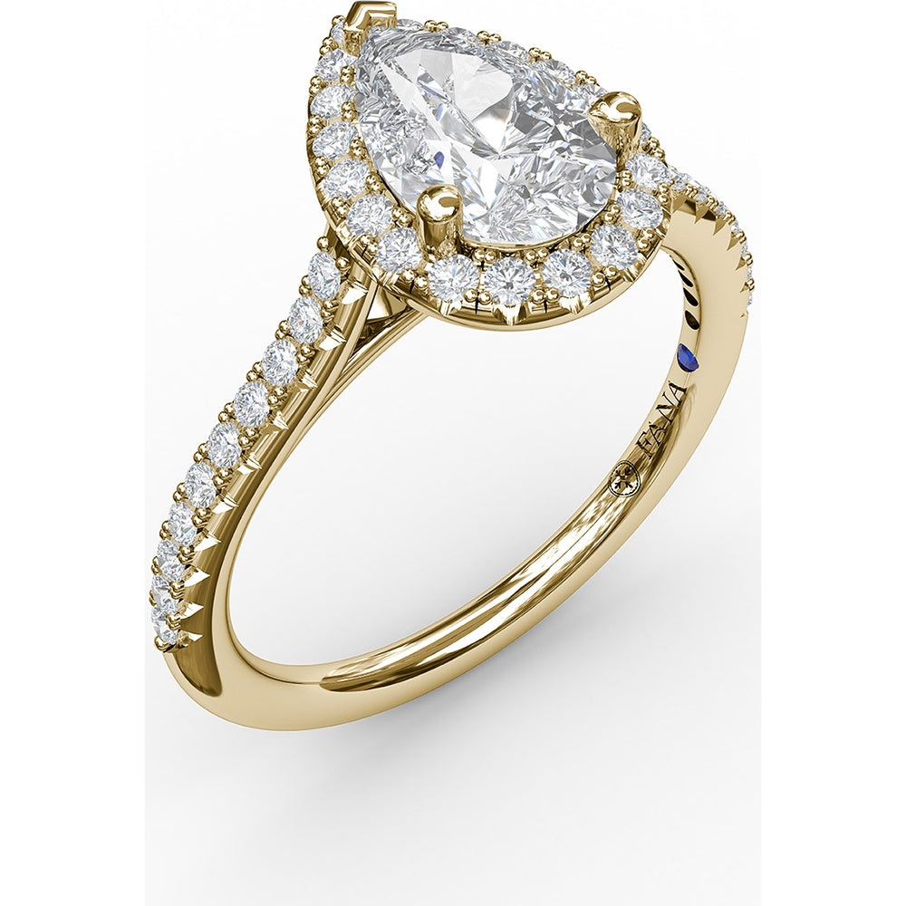 Pear-Shaped Halo Engagement Ring Setting with Pavé Diamond Band by Fana - 0.34 Carat Total Diamond Weight