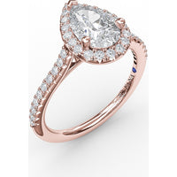 Pear-Shaped Halo Engagement Ring Setting with Pavé Diamond Band by Fana - 0.34 Carat Total Diamond Weight