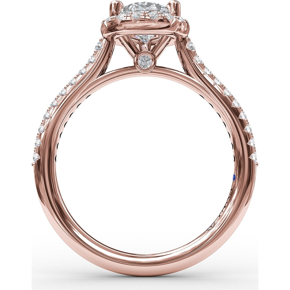 Pear-Shaped Halo Engagement Ring Setting with Pavé Diamond Band by Fana - 0.34 Carat Total Diamond Weight