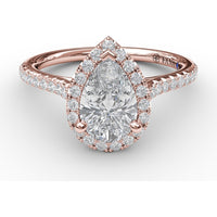 Pear-Shaped Halo Engagement Ring Setting with Pavé Diamond Band by Fana - 0.34 Carat Total Diamond Weight