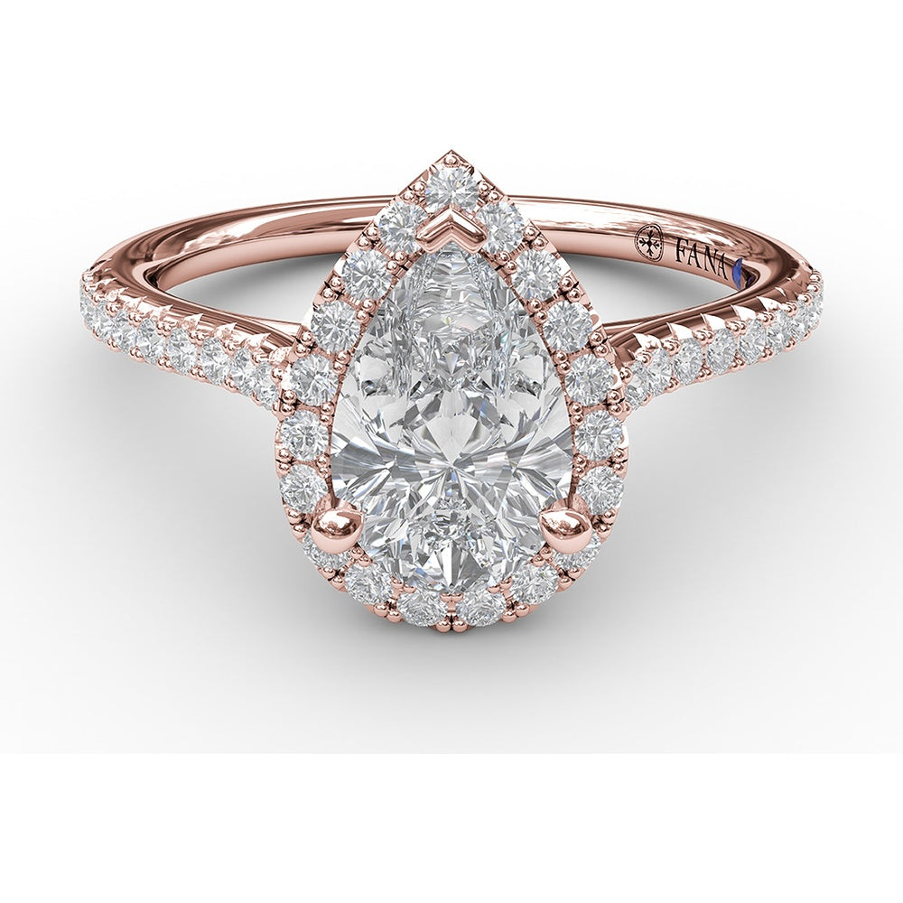 Pear-Shaped Halo Engagement Ring Setting with Pavé Diamond Band by Fana - 0.34 Carat Total Diamond Weight