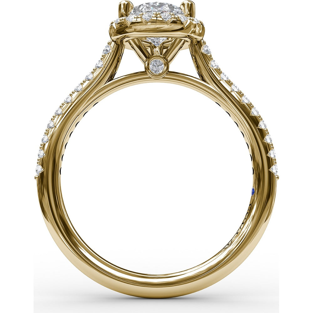 Pear-Shaped Halo Engagement Ring Setting with Pavé Diamond Band by Fana - 0.34 Carat Total Diamond Weight