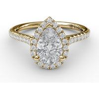 Pear-Shaped Halo Engagement Ring Setting with Pavé Diamond Band by Fana - 0.34 Carat Total Diamond Weight