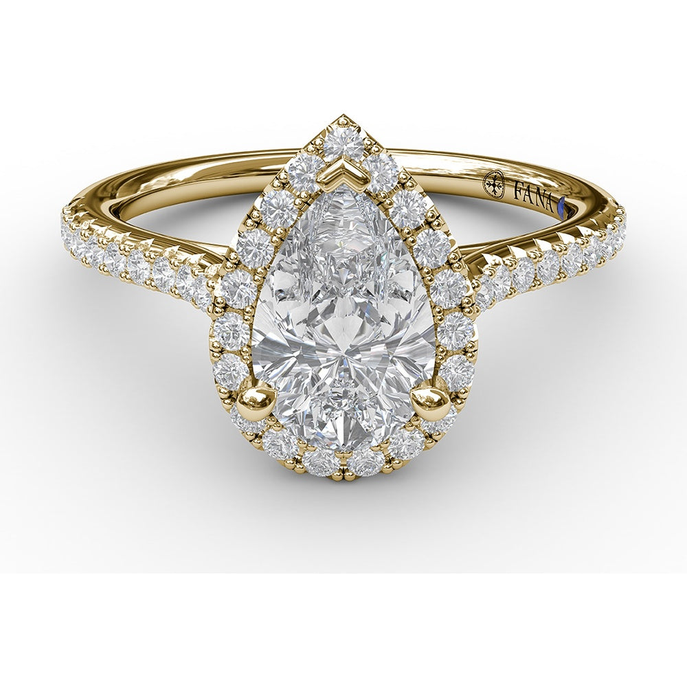 Pear-Shaped Halo Engagement Ring Setting with Pavé Diamond Band by Fana - 0.34 Carat Total Diamond Weight