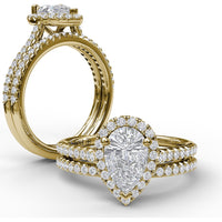 Pear-Shaped Halo Engagement Ring Setting with Pavé Diamond Band by Fana - 0.34 Carat Total Diamond Weight
