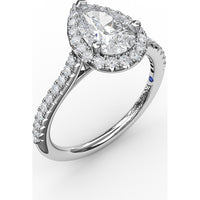 Pear-Shaped Halo Engagement Ring Setting with Pavé Diamond Band by Fana - 0.34 Carat Total Diamond Weight