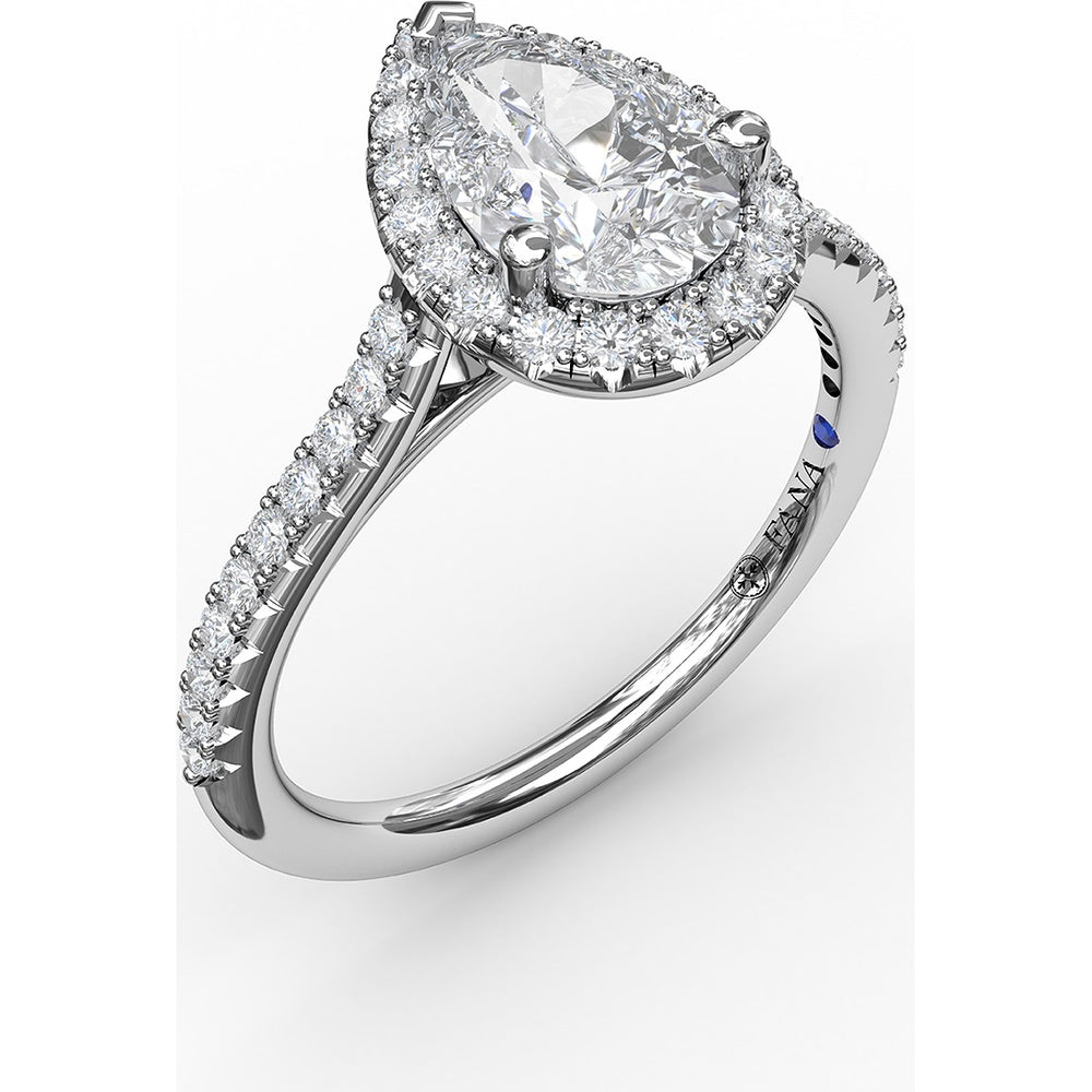 Pear-Shaped Halo Engagement Ring Setting with Pavé Diamond Band by Fana - 0.34 Carat Total Diamond Weight