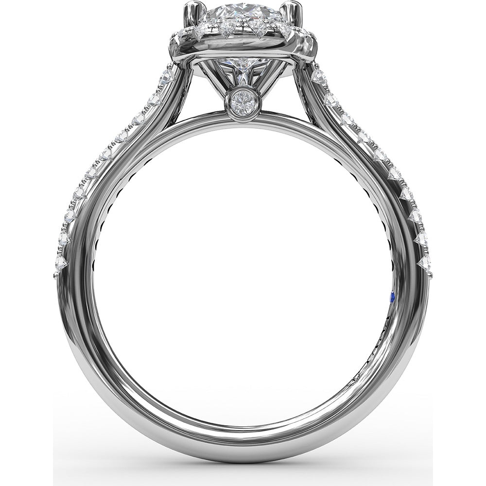 Pear-Shaped Halo Engagement Ring Setting with Pavé Diamond Band by Fana - 0.34 Carat Total Diamond Weight