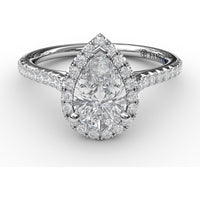 Pear-Shaped Halo Engagement Ring Setting with Pavé Diamond Band by Fana - 0.34 Carat Total Diamond Weight