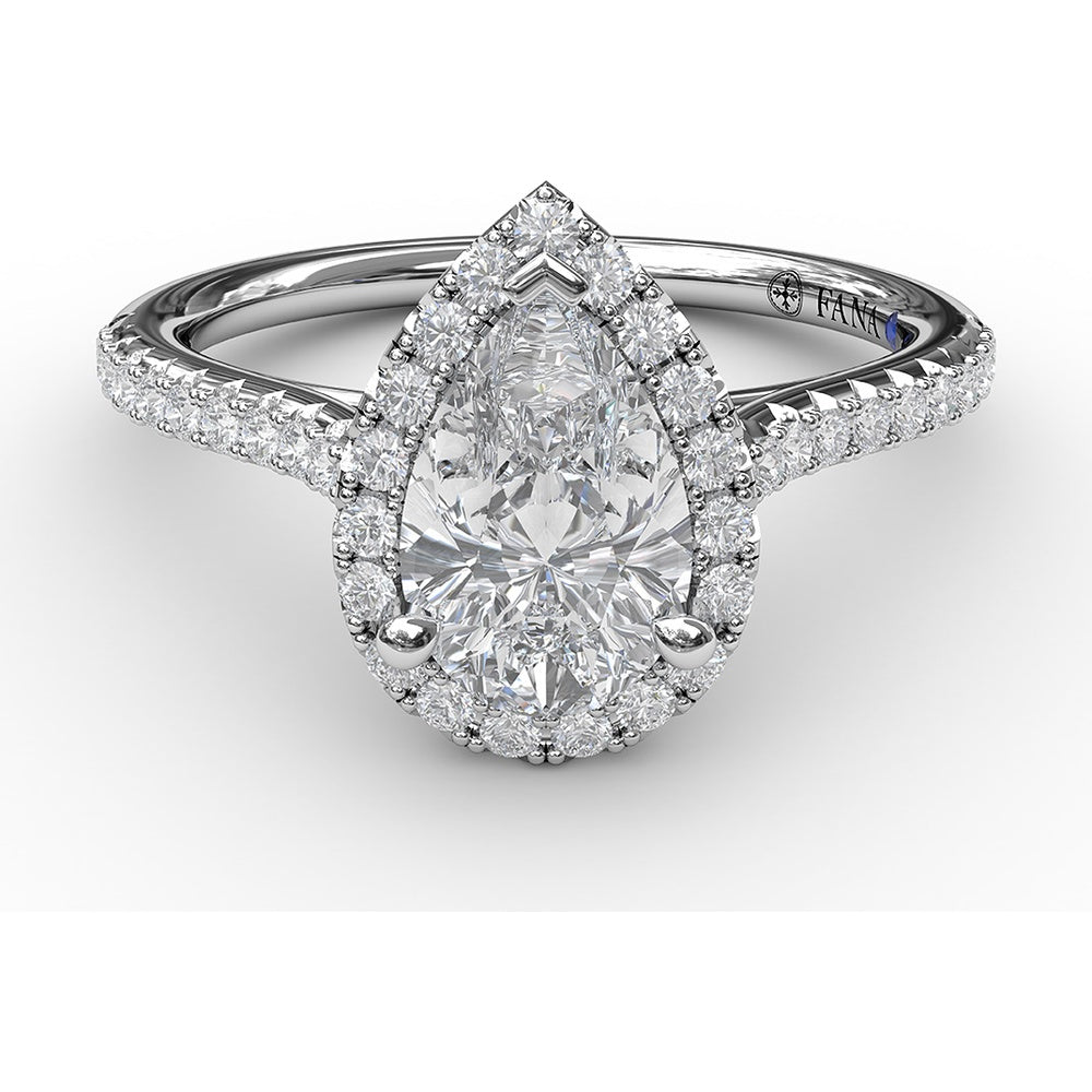 Pear-Shaped Halo Engagement Ring Setting with Pavé Diamond Band by Fana - 0.34 Carat Total Diamond Weight