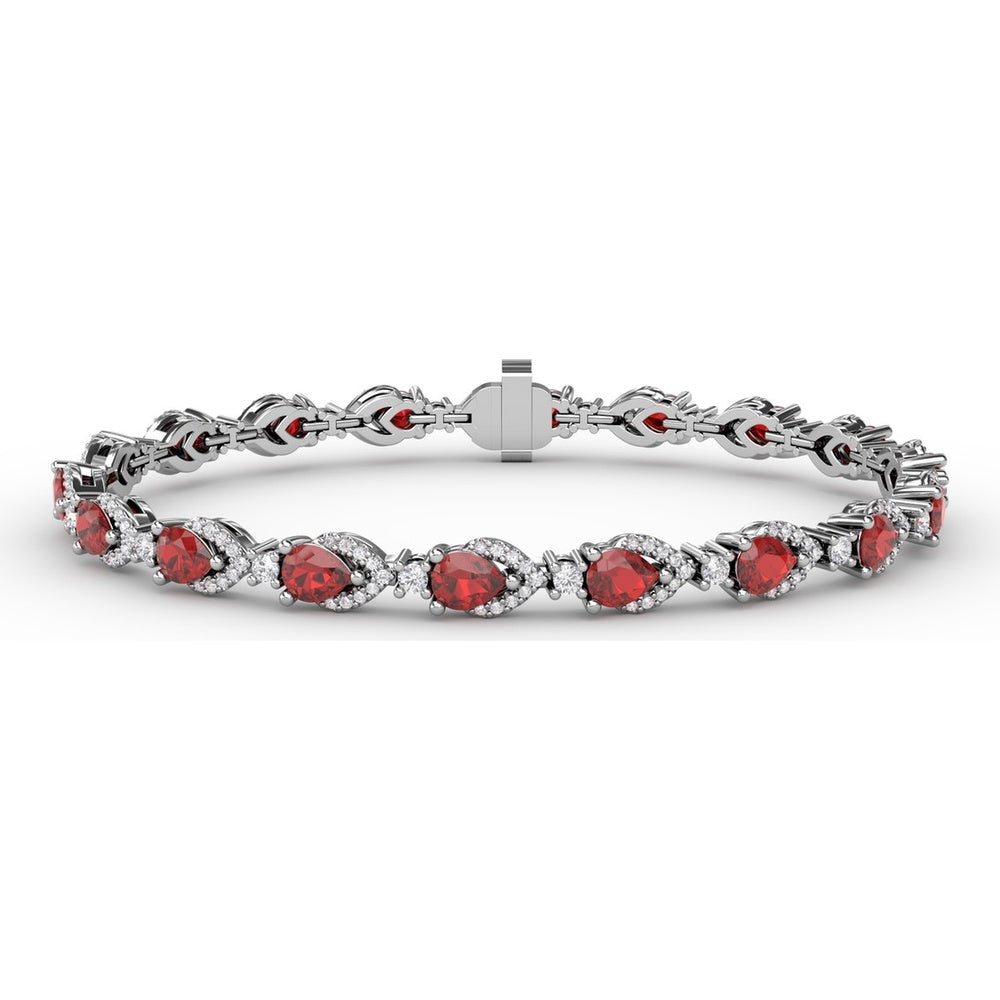Pear-Shaped Ruby and Diamond Halo Bracelet by Fana - 7.92 Carat Total Gemstone Weight