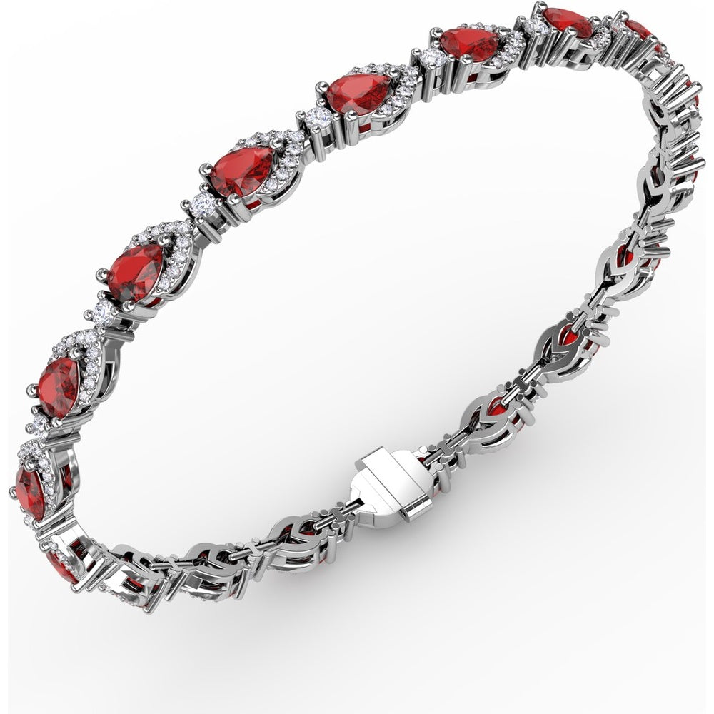 Pear-Shaped Ruby and Diamond Halo Bracelet by Fana - 7.92 Carat Total Gemstone Weight