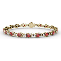 Pear-Shaped Ruby and Diamond Halo Bracelet by Fana - 7.92 Carat Total Gemstone Weight