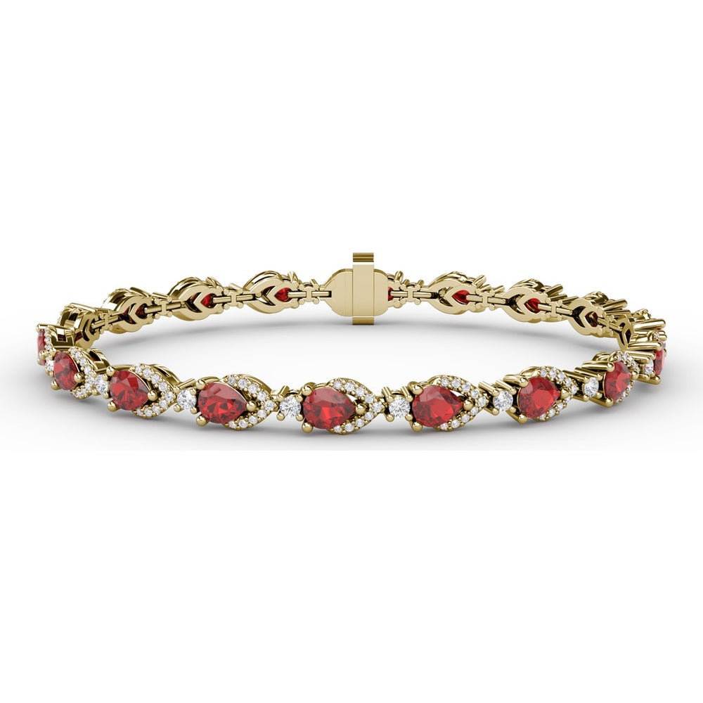 Pear-Shaped Ruby and Diamond Halo Bracelet by Fana - 7.92 Carat Total Gemstone Weight