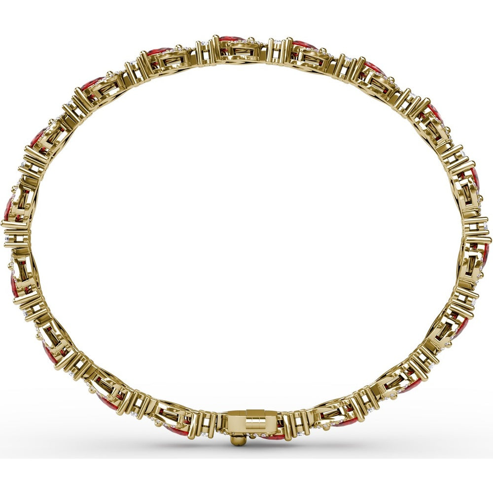 Pear-Shaped Ruby and Diamond Halo Bracelet by Fana - 7.92 Carat Total Gemstone Weight