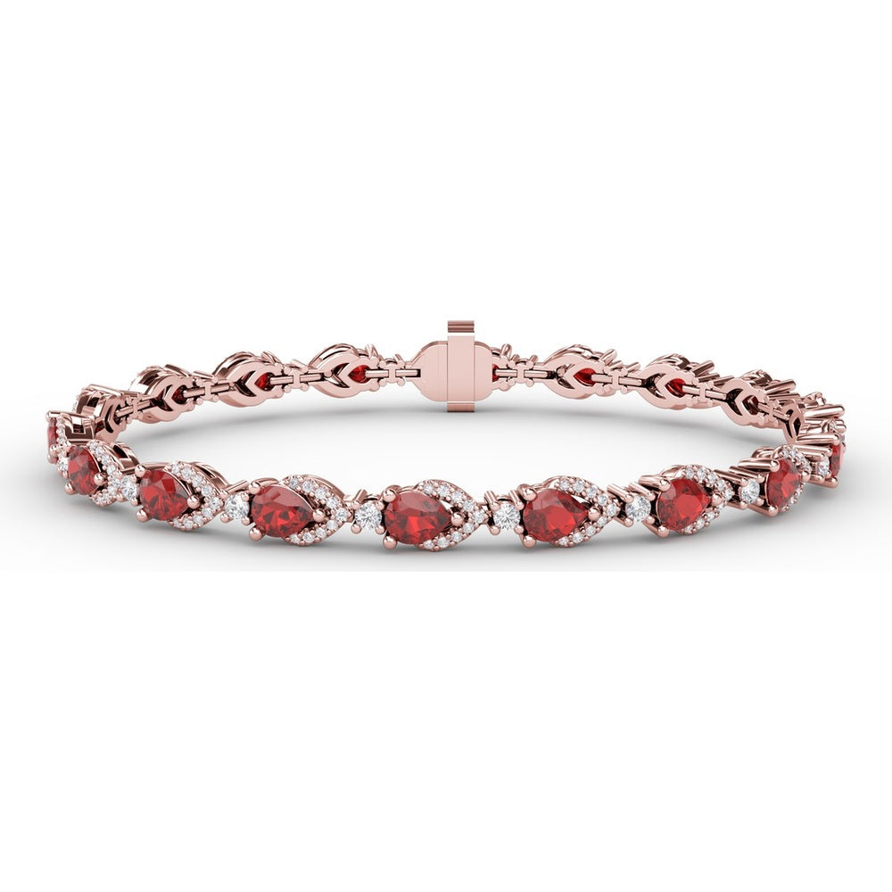 Pear-Shaped Ruby and Diamond Halo Bracelet by Fana - 7.92 Carat Total Gemstone Weight