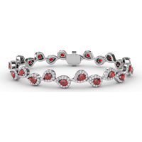 Pear-Shaped Ruby and Diamond Halo Bracelet with Pavé Setting by Fana - 7.16 Carat Total Gemstone Weight