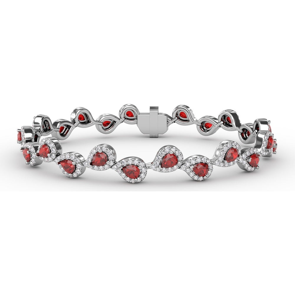 Pear-Shaped Ruby and Diamond Halo Bracelet with Pavé Setting by Fana - 7.16 Carat Total Gemstone Weight